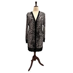 Chico's Animal Print Back/Grey Mesh Cardigan